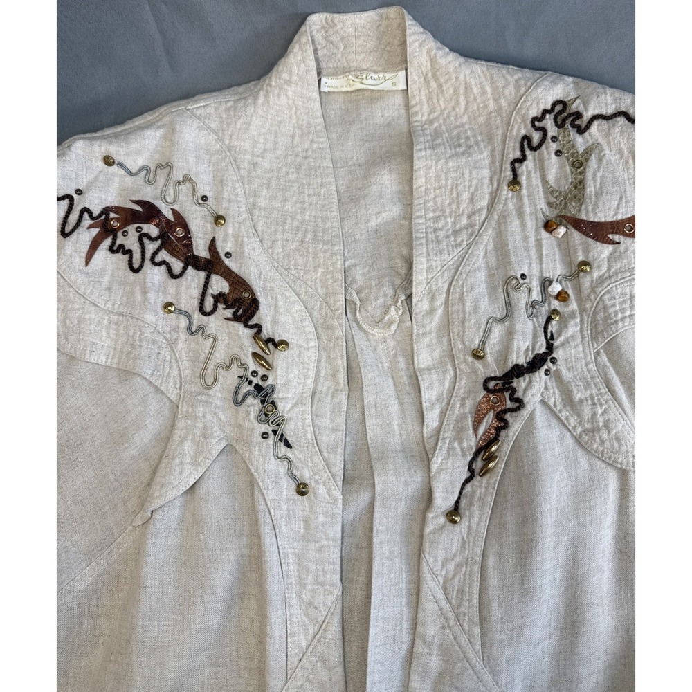 Vtg Graced By Starr Womens S Linen Blend Rock Croc Embellished Western Jacket